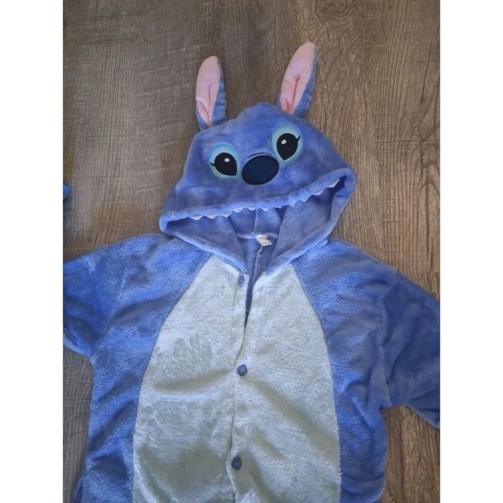 Stitch Costume Kids Size  7/8 Years Blue Fleece Hooded One Piece